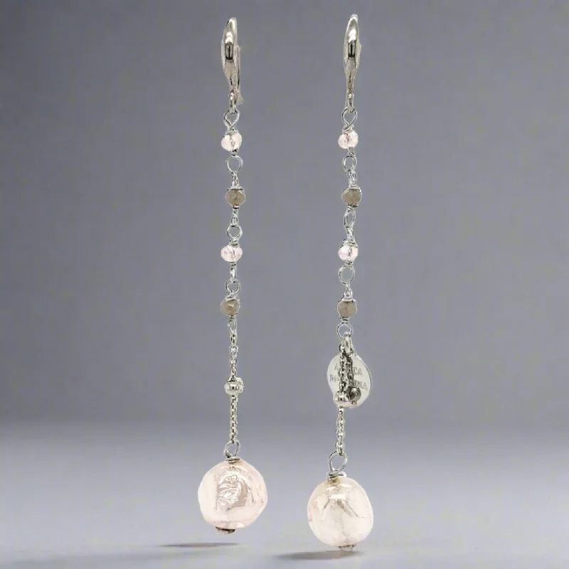 STST Long White Sparkle Shine Murano Glass Drop Earrings