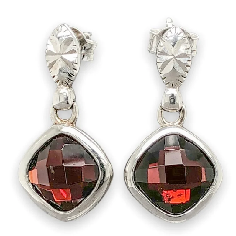 SS 4.32cttw Garnet Drop Earrings