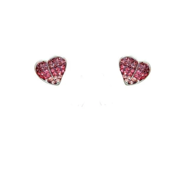 SS Pink CZ Heart Shape Stud Earrings