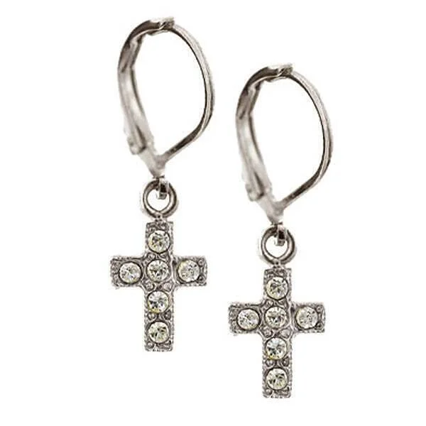 Symbols Of Faith AB Crystal Cross Lever Back Drop Earrings