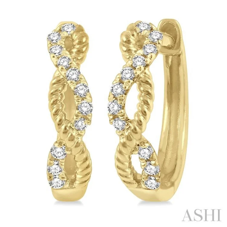 1/10 ctw Split & Twisted Rope and Round Cut Diamond Huggie Earrings in 10K Yellow Gold