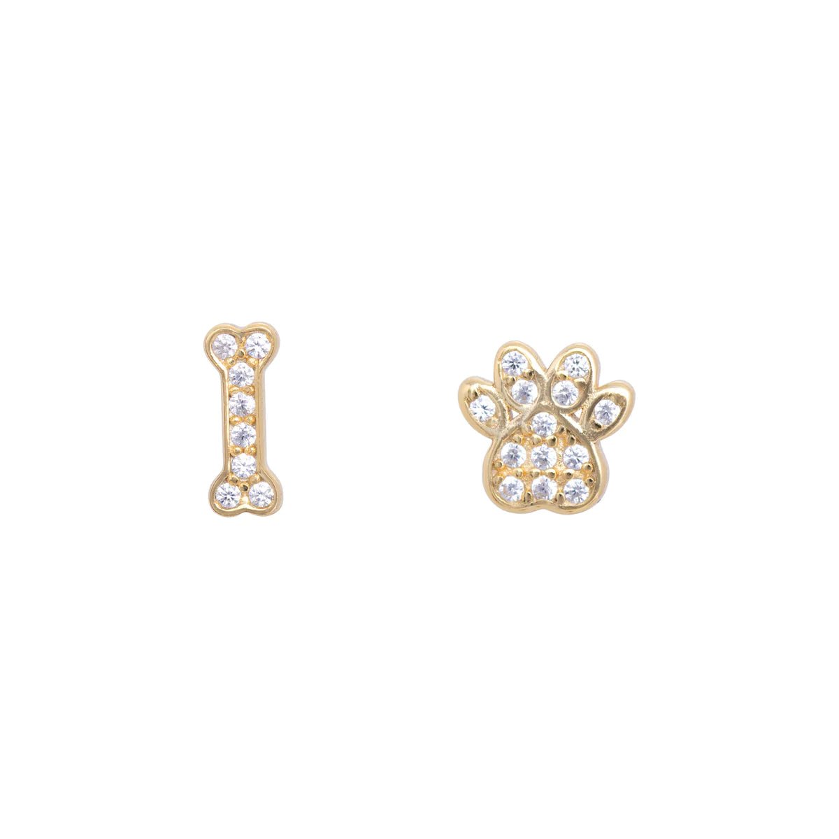 YGP Sterling CZ Mini Bone and Paw Stud Earrings