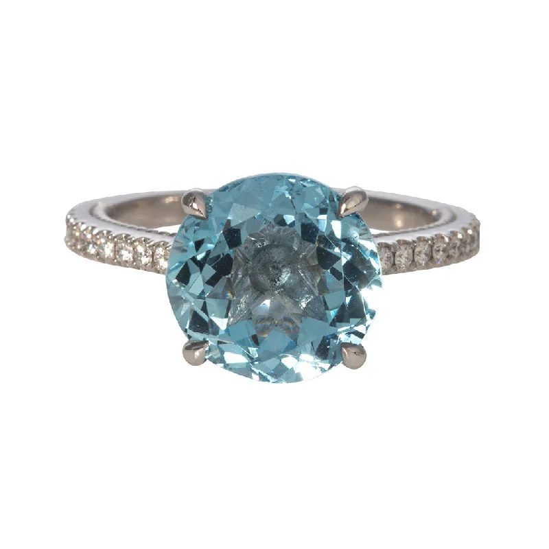 3.68ct Round Aquamarine & Diamond Pavé Platinum Ring