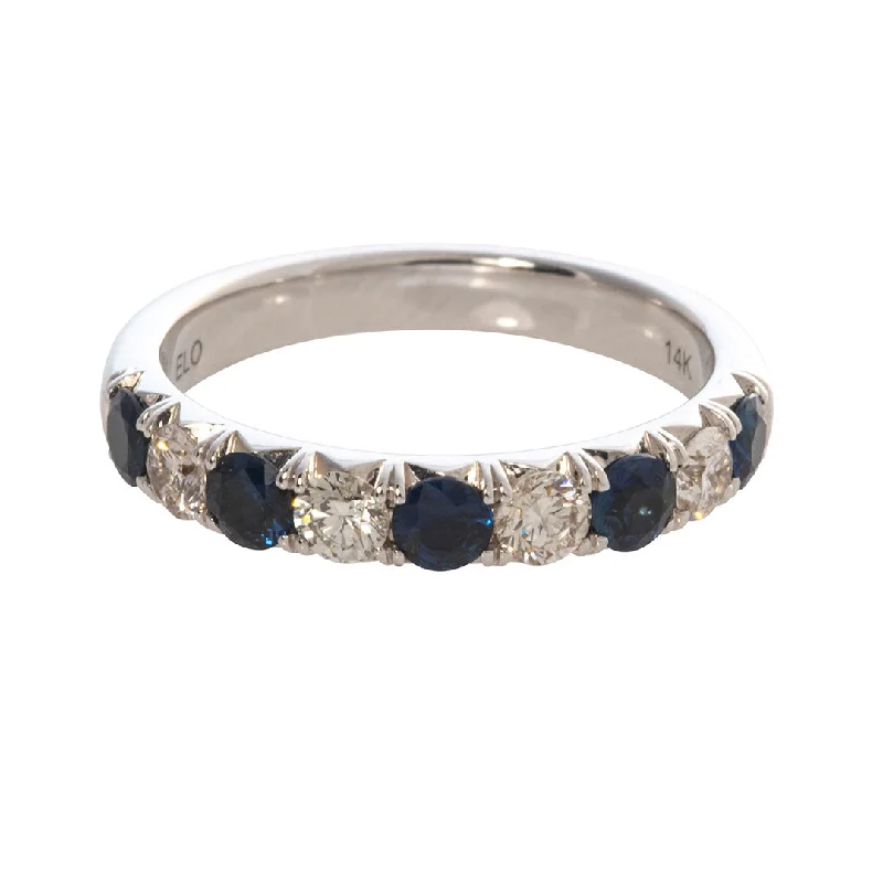 .75ct Sapphire & .44ct Diamond Halfway 14K White Gold Band