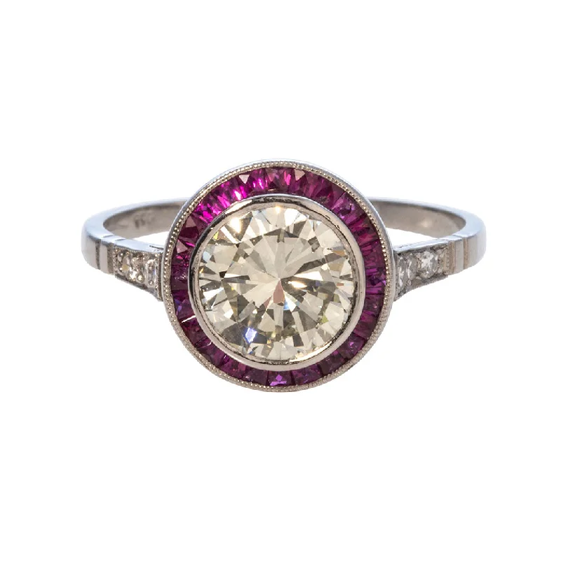 Art Deco 1.88ct Round Brilliant Diamond & Ruby Platinum Ring