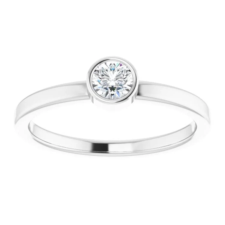 Rhodium-Plated Sterling Silver 4 mm Imitation Diamond Ring