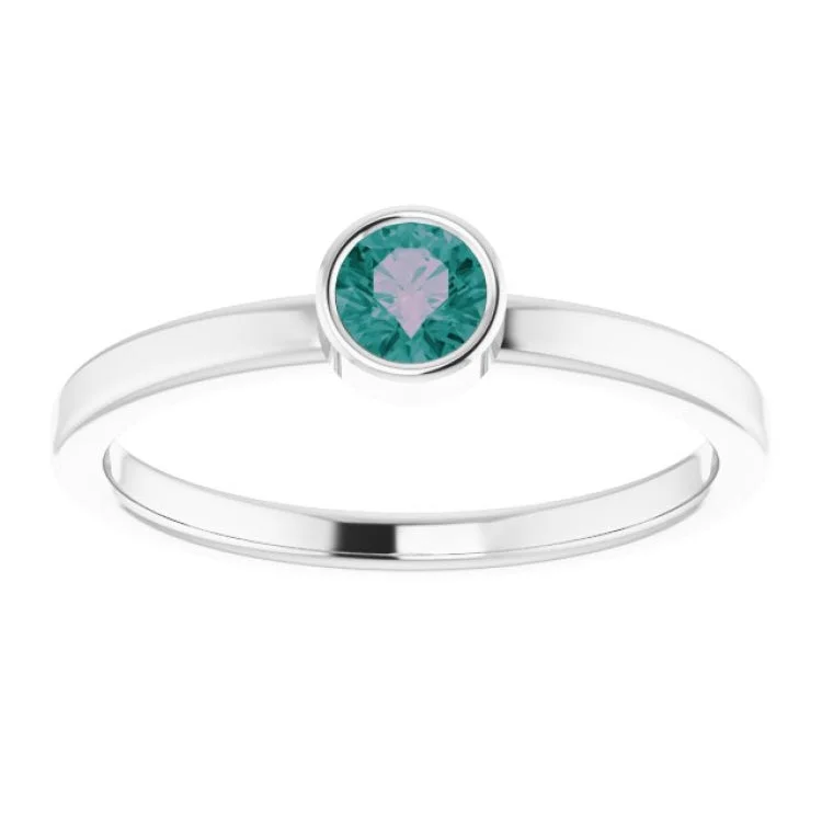 Rhodium-Plated Sterling Silver 4 mm Imitation Alexandrite Ring