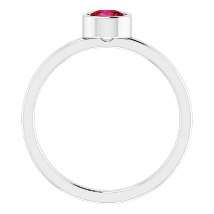 Rhodium-Plated Sterling Silver 5 mm Imitation Ruby Ring