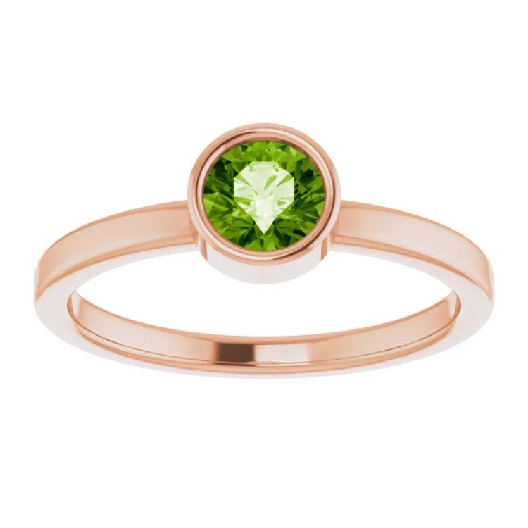 14K Rose 5 mm Natural Peridot Ring