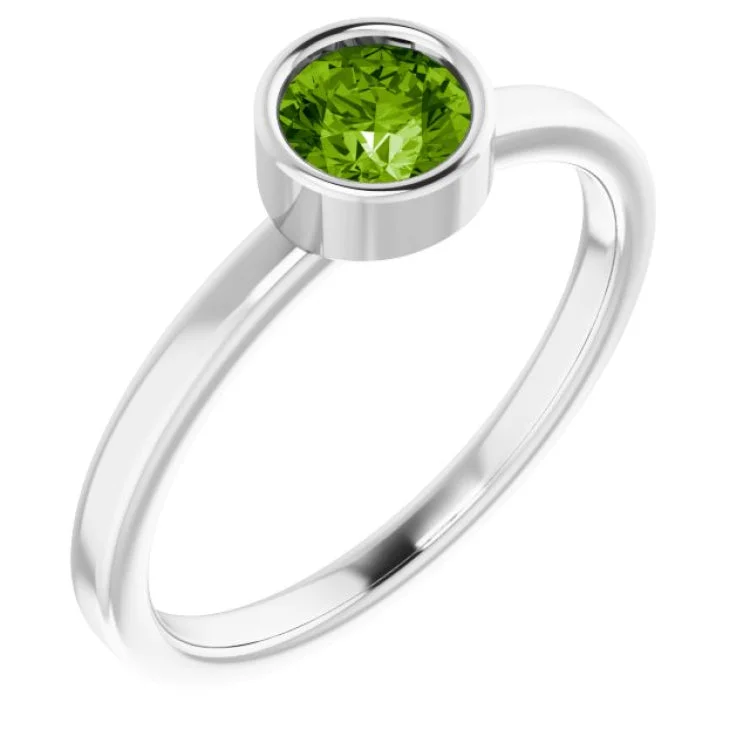 Rhodium-Plated Sterling Silver 5 mm Imitation Peridot Ring