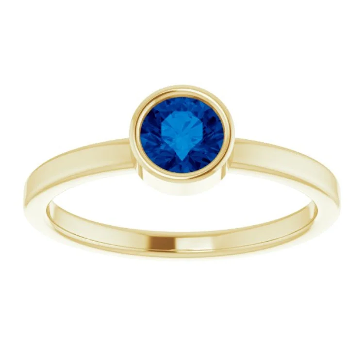 14K Yellow 5 mm Natural Blue Sapphire Ring