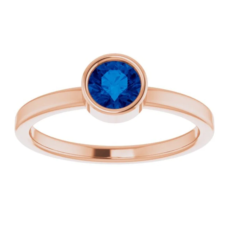 14K Rose 5 mm Natural Blue Sapphire Ring