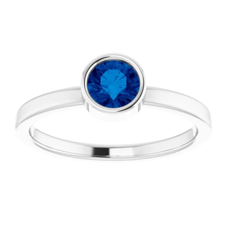 Platinum 5 mm Natural Blue Sapphire Ring