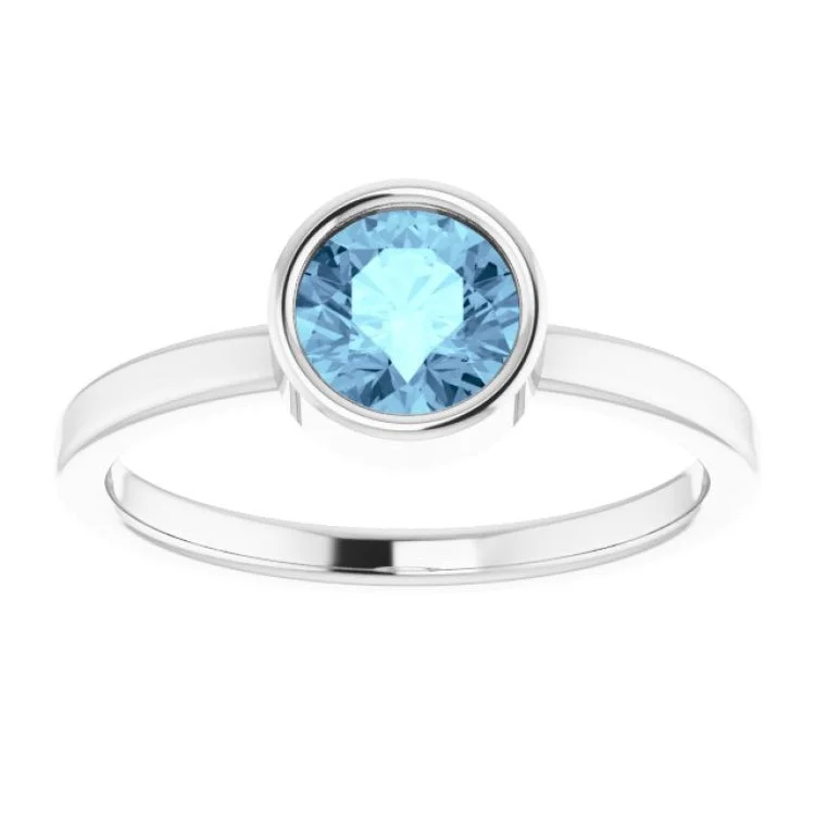 Platinum 6 mm Natural Aquamarine Ring