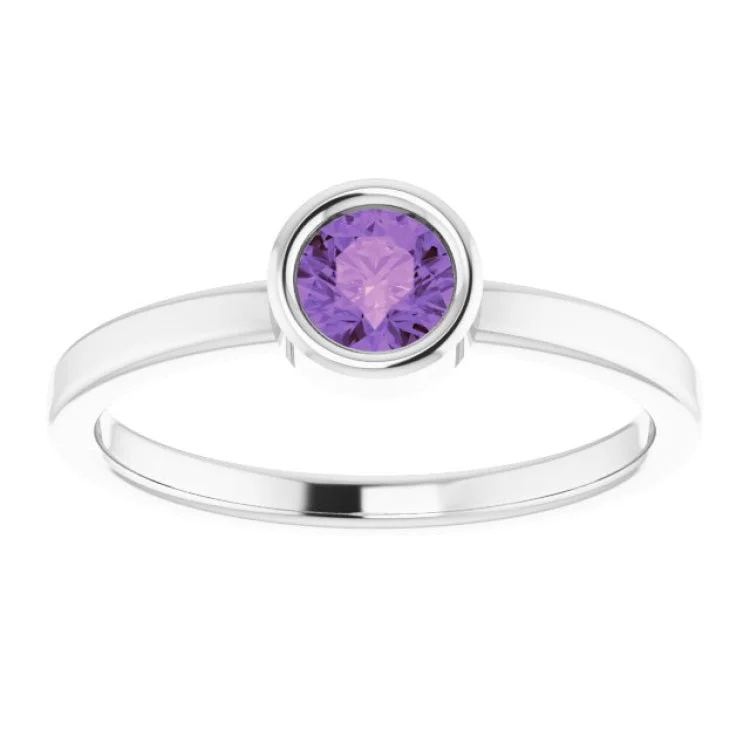 14K White 4.5 mm Natural Amethyst Ring