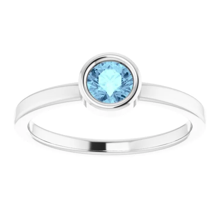 14K White 4.5 mm Natural Aquamarine Ring