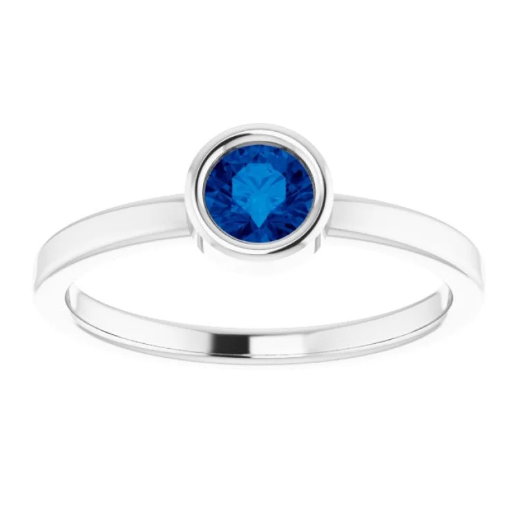 14K White 4.5 mm Natural Blue Sapphire Ring