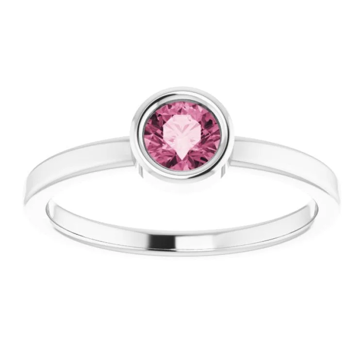 14K White 4.5 mm Natural Pink Tourmaline Ring