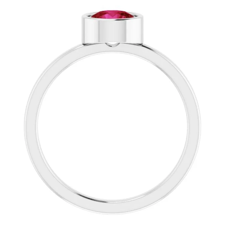 Rhodium-Plated Sterling Silver 6 mm Imitation Ruby Ring