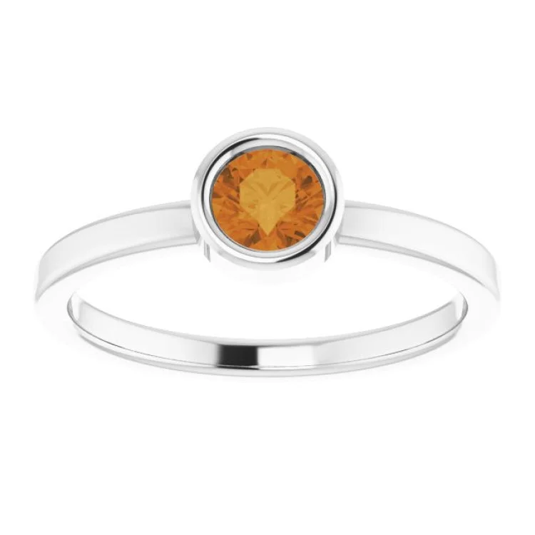 Rhodium-Plated Sterling Silver 4.5 mm Natural Citrine Ring