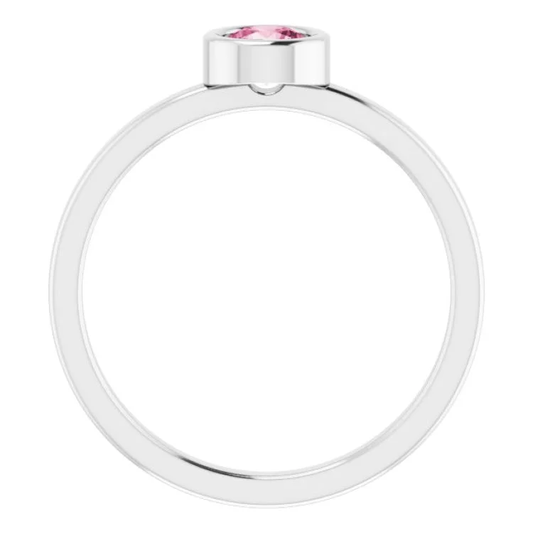 Rhodium-Plated Sterling Silver 4.5 mm Natural Pink Tourmaline Ring