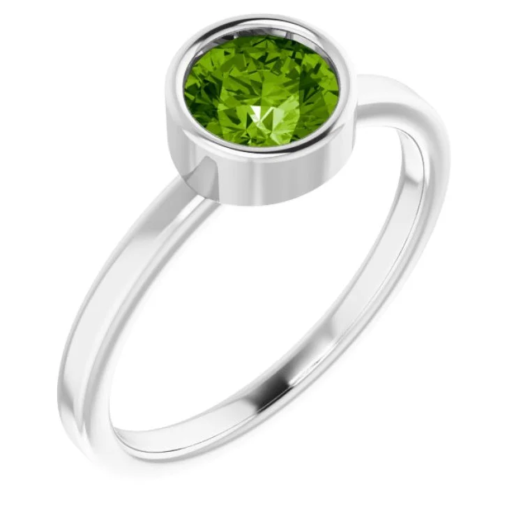 Rhodium-Plated Sterling Silver 6 mm Imitation Peridot Ring