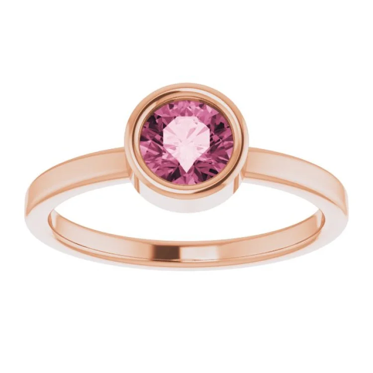 14K Rose 5.5 mm Natural Pink Tourmaline Ring