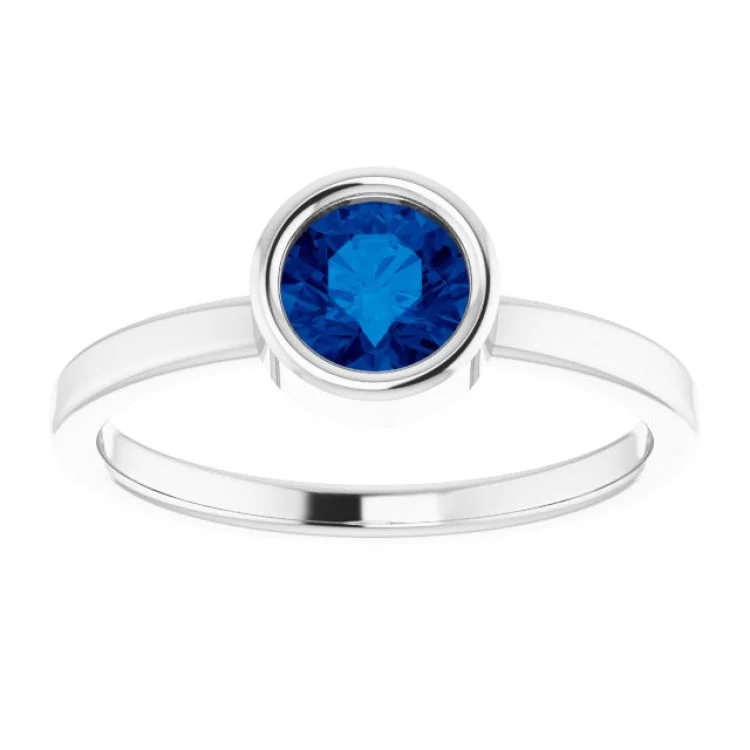 Platinum 5.5 mm Lab-Grown Blue Sapphire Ring