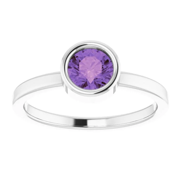 Platinum 5.5 mm Natural Amethyst Ring