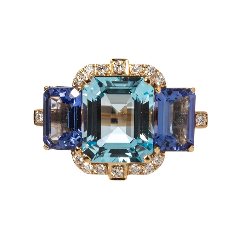 Goshwara 3 Stone Blue Topaz & Tanzanite 18K Gold Ring