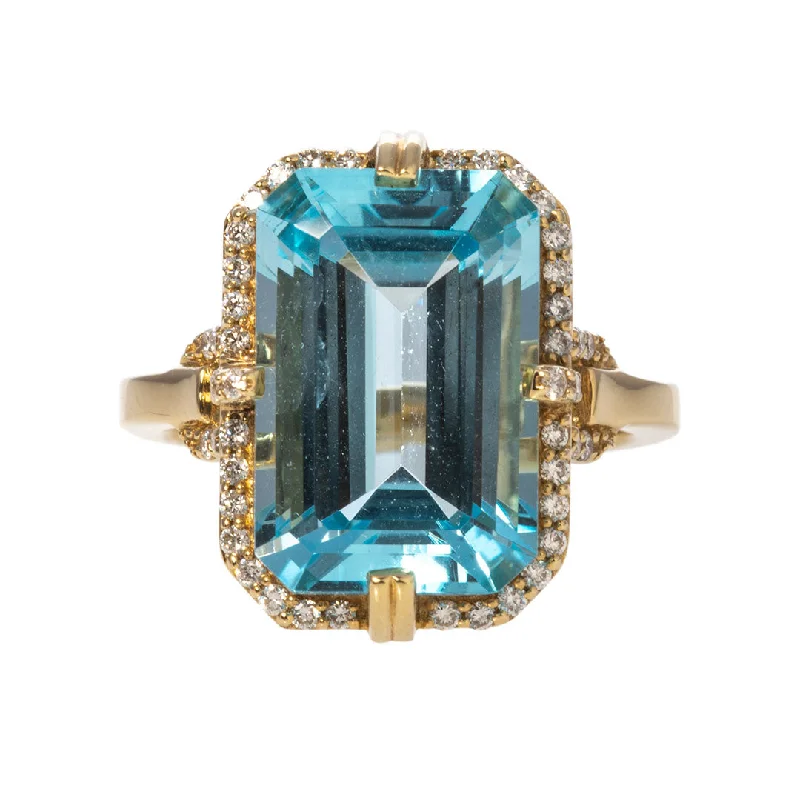 Goshwara Emerald Cut Blue Topaz & Diamond 18K Gold Ring