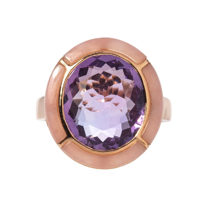 Goshwara Oval Light Amethyst & Pink Opal Inlay 18K Gold Ring