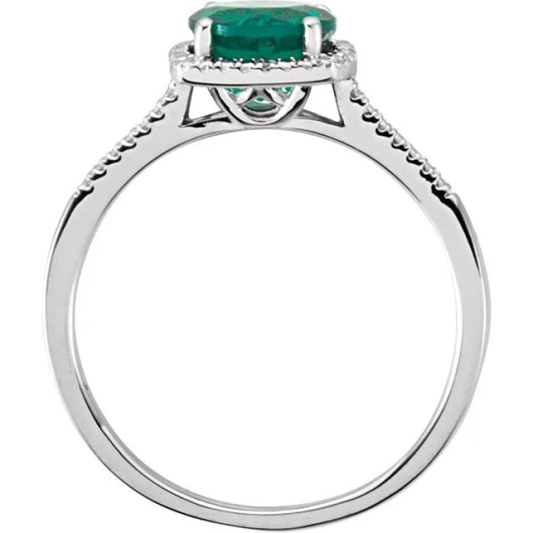 Sterling Silver Lab-Grown Emerald & .01 CTW Natural Diamond Ring