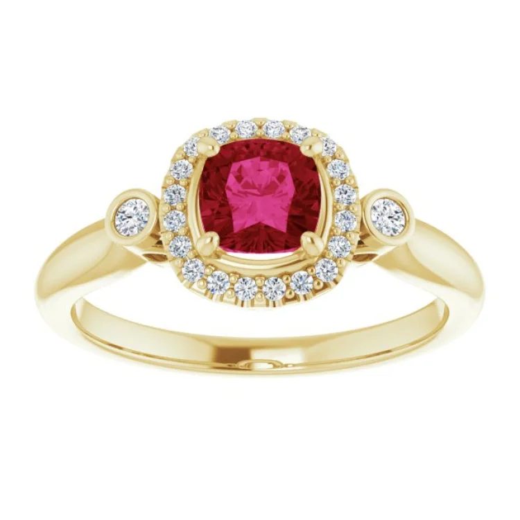 14K Yellow Lab-Grown Ruby & 1/6 CTW Natural Diamond Ring