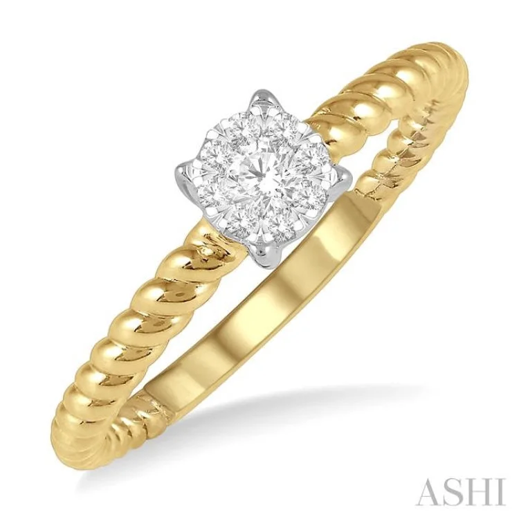 1/6 Ctw Rope Shank Lovebright Round Cut Diamond Ring in 14K Yellow and White Gold