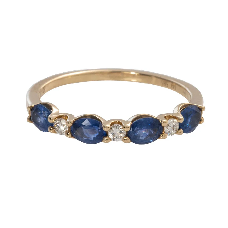 Oval Sapphire & Round Diamond 14K Yellow Gold Band