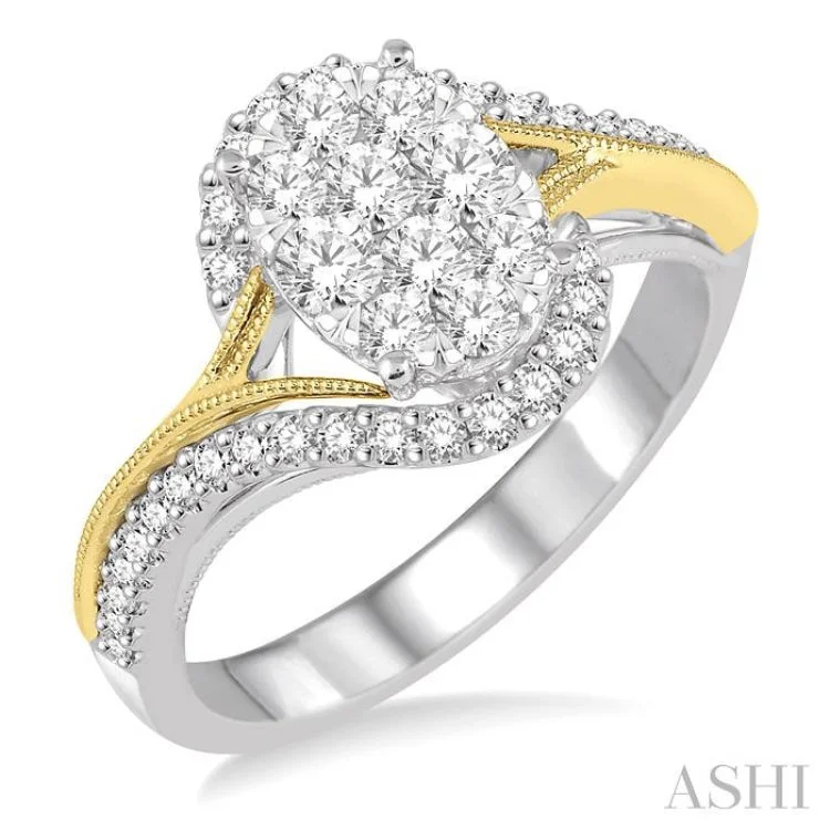 3/4 Ctw Diamond Lovebright Ring in 14K White and Yellow Gold