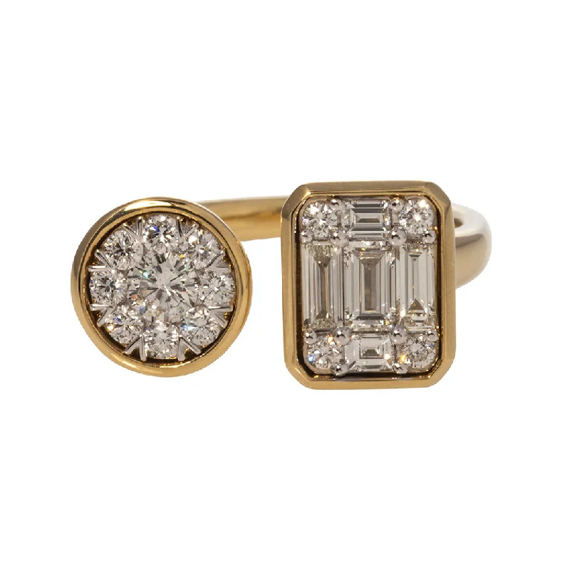 Round & Emerald-Cut Diamond Illusion 18K Gold Toi et Moi Ring