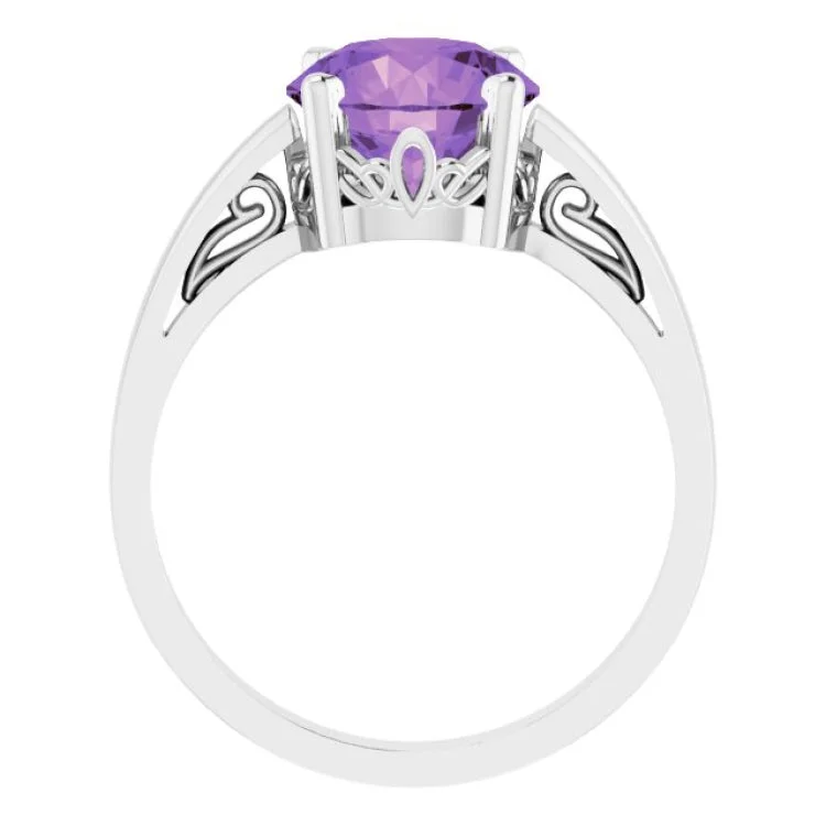 14K White Natural Amethyst Ring