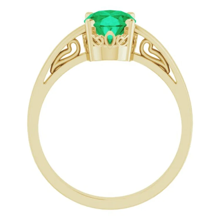 14K Yellow Lab-Grown Emerald Solitaire Ring