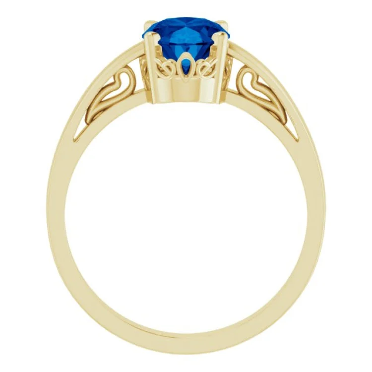 14K Yellow Lab-Grown Blue Sapphire Solitaire Ring