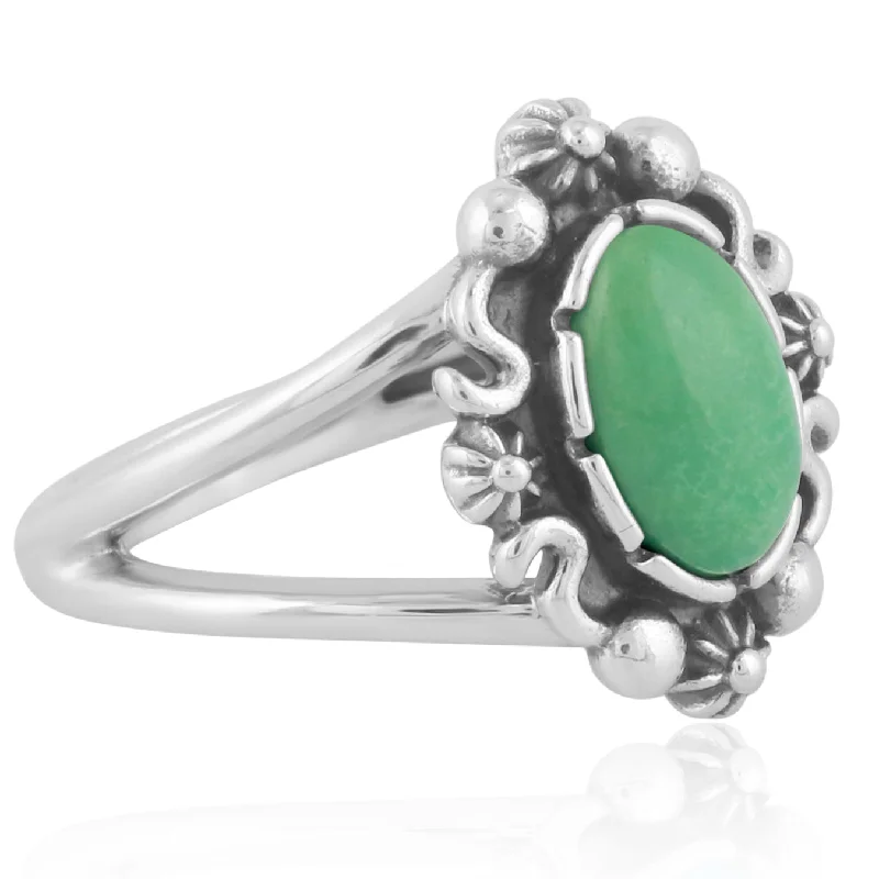 Sterling Silver Green Turquoise Gemstone Ring, Sizes 5 to 10