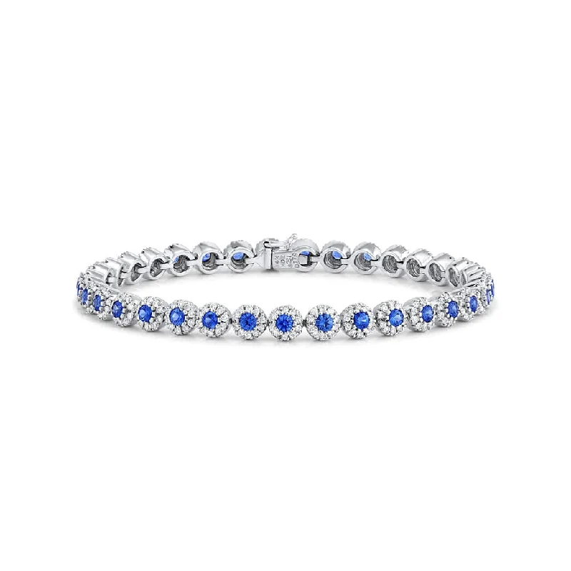 14kt White Gold 2.51ctw Blue Sapphire and Diamond Circle Line Bracelet