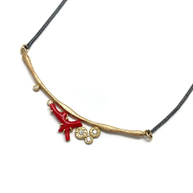 18k Gold, Coral and Diamond Necklace