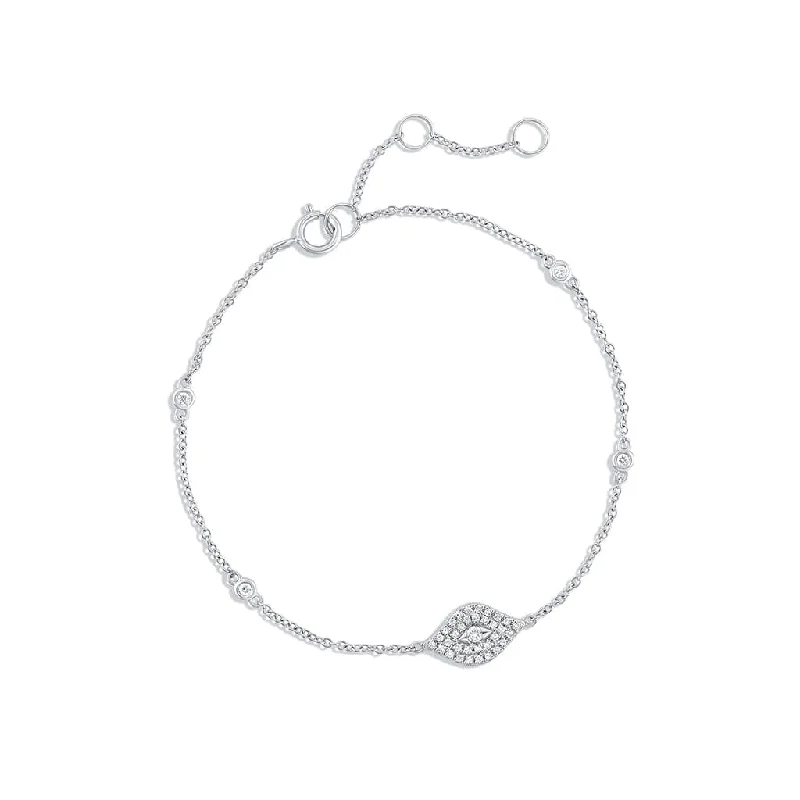 18K White Gold Diamond Evil Eye Chain Bracelet