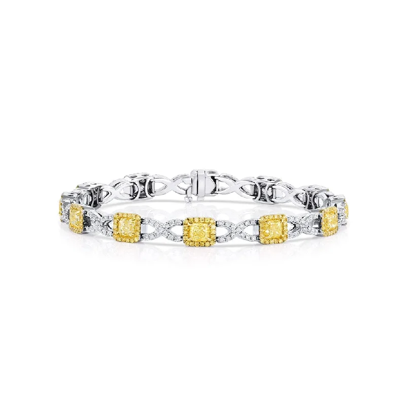 18k Yellow White Gold Colorless and Yellow Diamond Bracelet