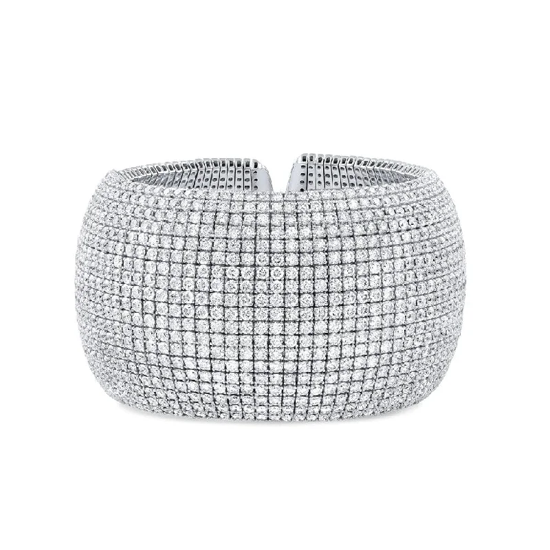 18k White Gold 24ctw Diamond Cuff Bracelet - Estate