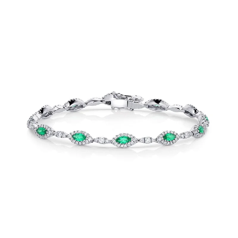 18kt White Gold Marquise Emerald and Diamond Bracelet