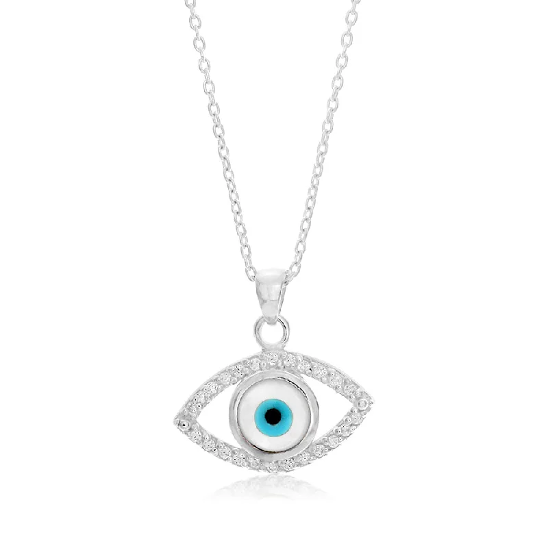 45cm Sterling Silver Zirconia Evil Eye Pendant on Sterling Silver Chain