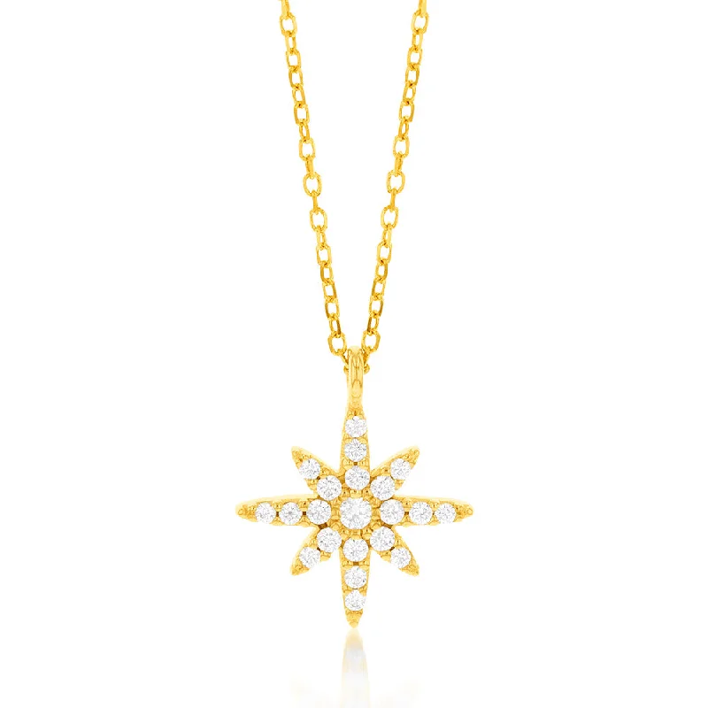 9ct Yellow Gold Cubic Zirconia Northstar Pendant On 45cm Chain